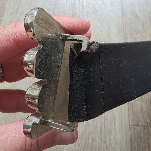 Vintage Rocawear Black Leather Large Silver Tone Logo Buckle One Size Large XL - Picture 3 of 8